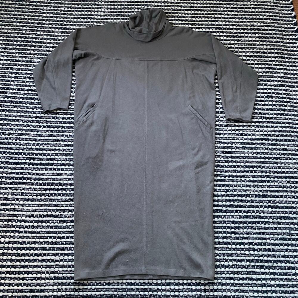 🌿ISSEY MIYAKE Vintage Womens 100% Wool Long Sleeve GreenTurtle Neck Dress S - Picture 2 of 13